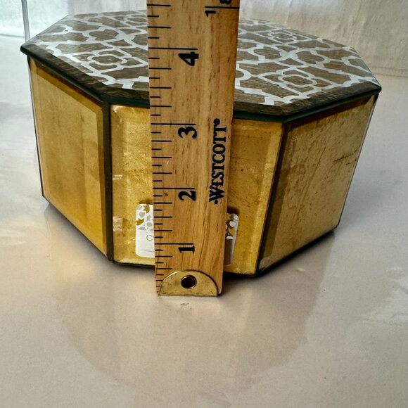 Cynthia Rowley New York Mirrored Beveled Glass Jewelry Trinket Box Golden Octago - Picture 16 of 16